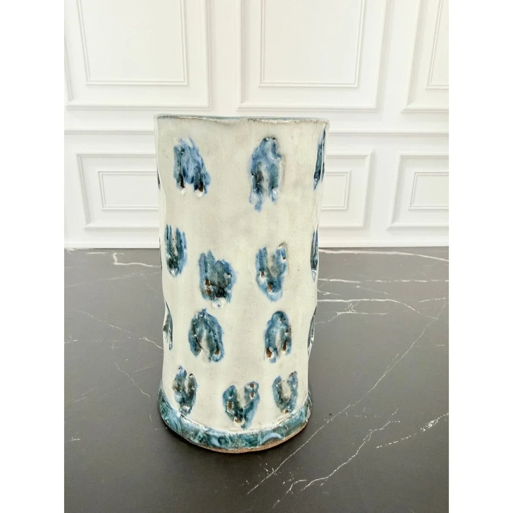 Hand Made Blue White Glazed Studio Pottery Vase 7